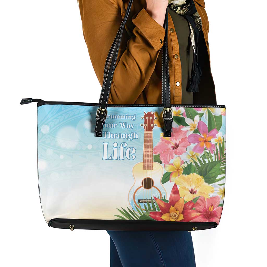 National Ukulele Day Leather Tote Bag Tropical Vibe