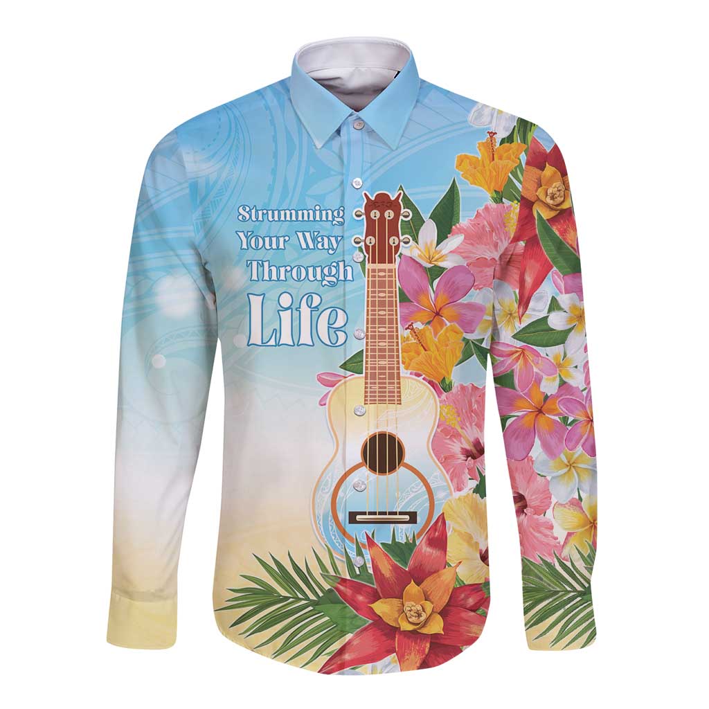 National Ukulele Day Long Sleeve Button Shirt Tropical Vibe