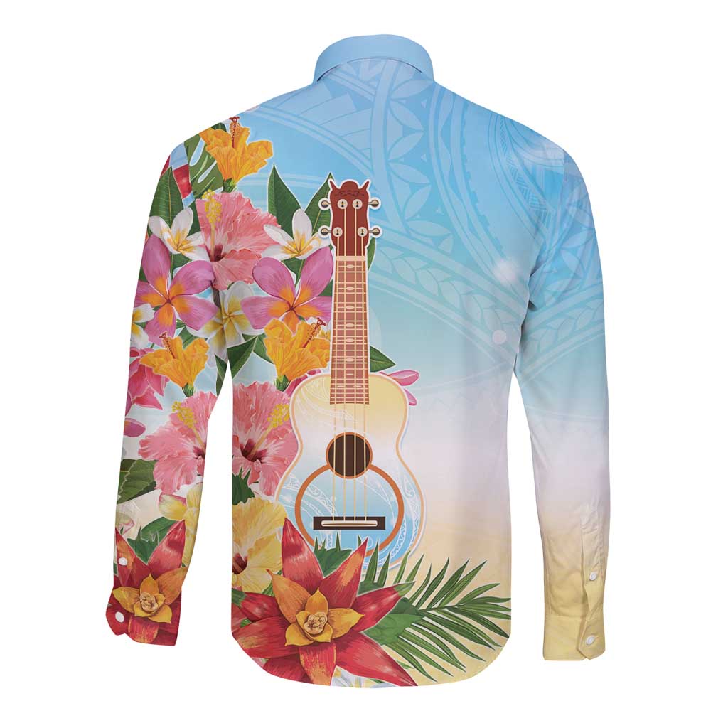 National Ukulele Day Long Sleeve Button Shirt Tropical Vibe