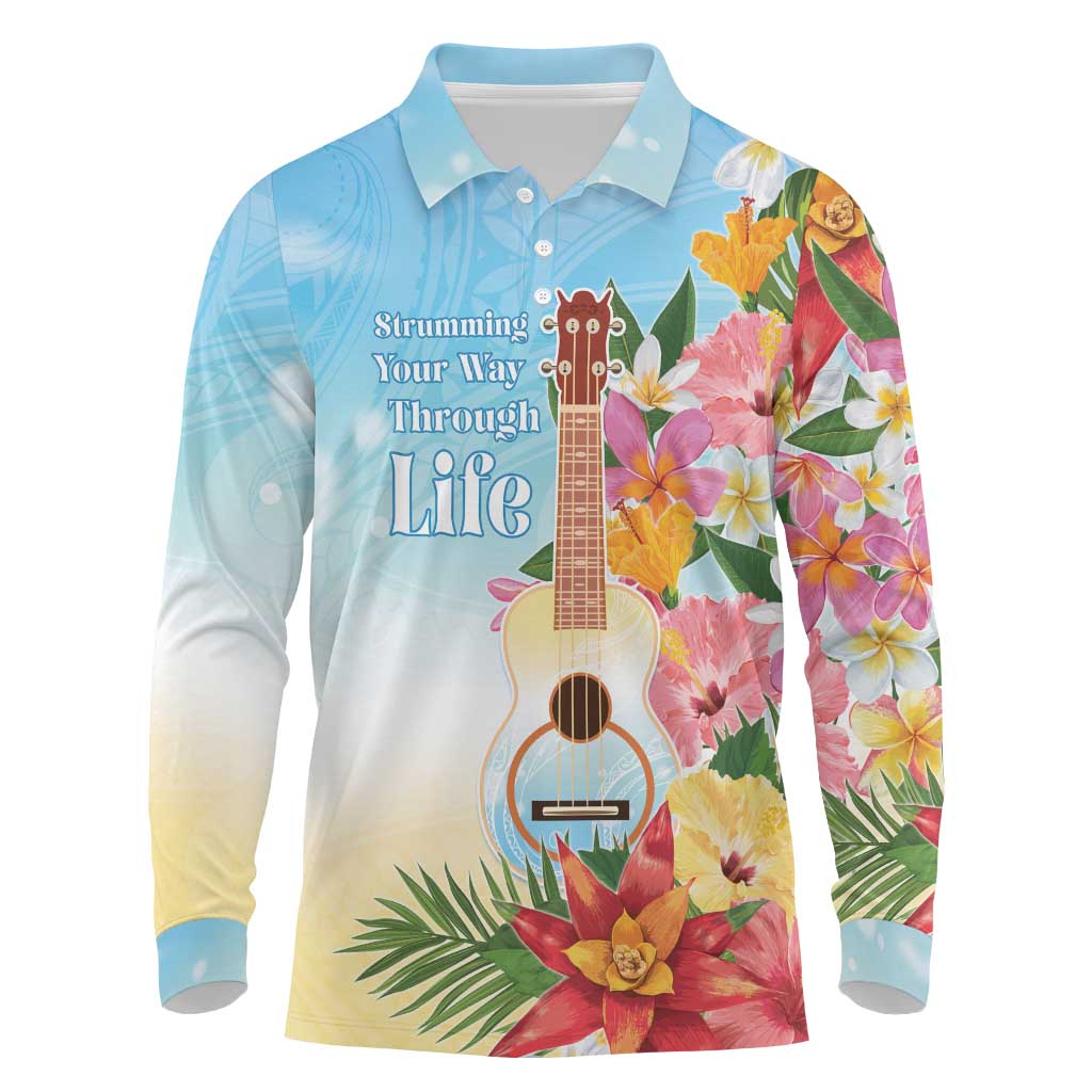 National Ukulele Day Long Sleeve Polo Shirt Tropical Vibe