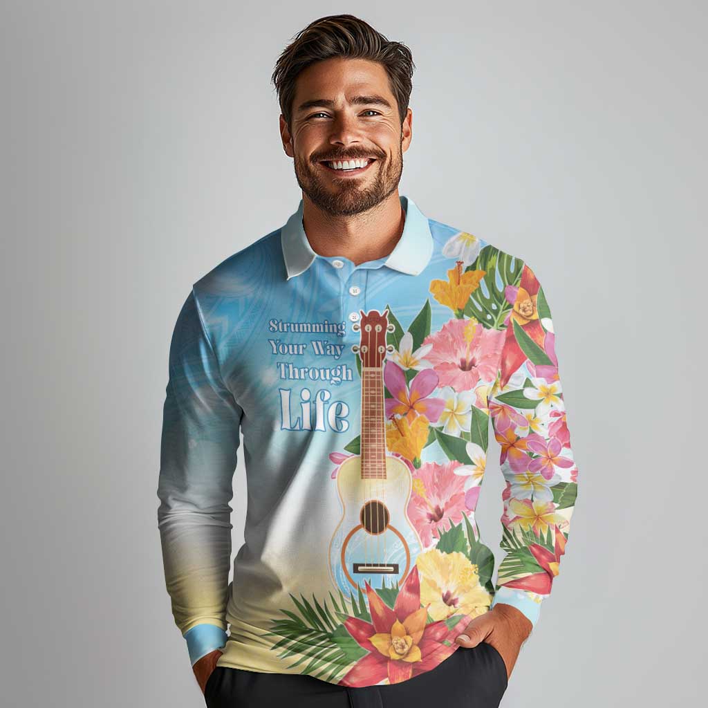 National Ukulele Day Long Sleeve Polo Shirt Tropical Vibe