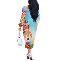 National Ukulele Day Off The Shoulder Long Sleeve Dress Tropical Vibe