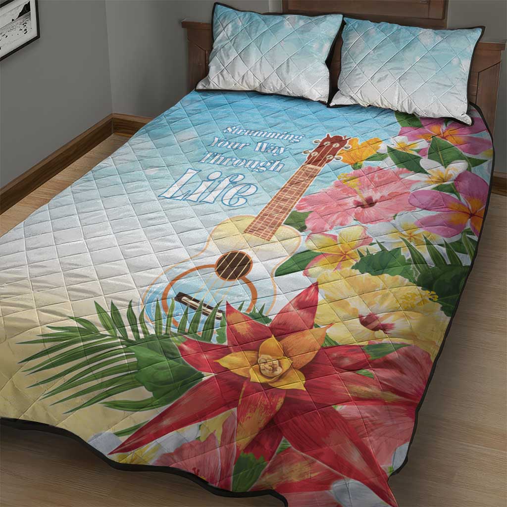 National Ukulele Day Quilt Bed Set Tropical Vibe