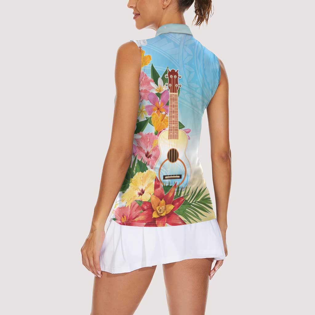 National Ukulele Day Women Sleeveless Polo Shirt Tropical Vibe