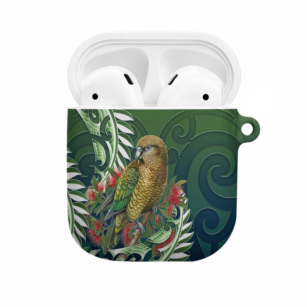 New Zealand Kea Bird AirPods Case With Maori Koru Fern LT05 Green - Polynesian Pride