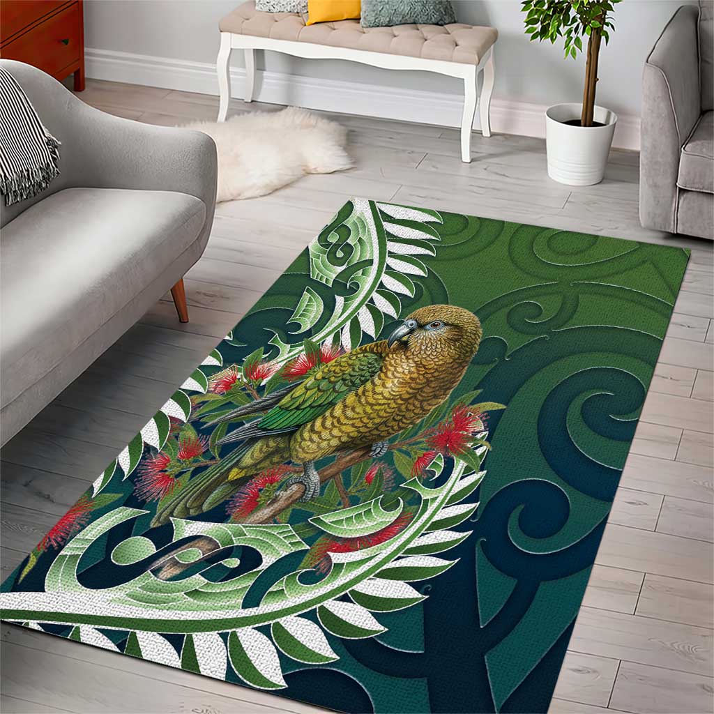 New Zealand Kea Bird Area Rug With Maori Koru Fern - Polynesian Pride