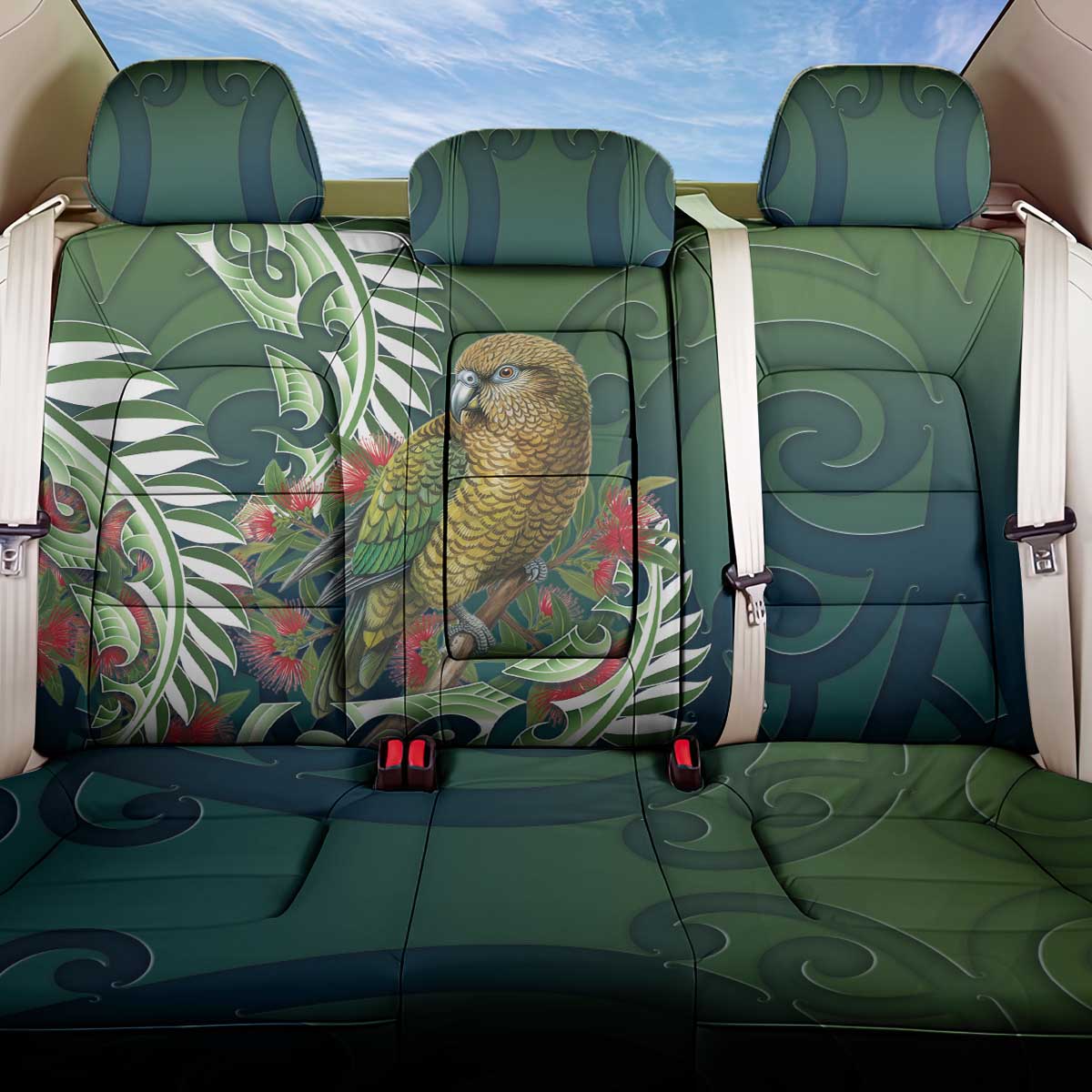 New Zealand Kea Bird Back Car Seat Cover With Maori Koru Fern - Polynesian Pride