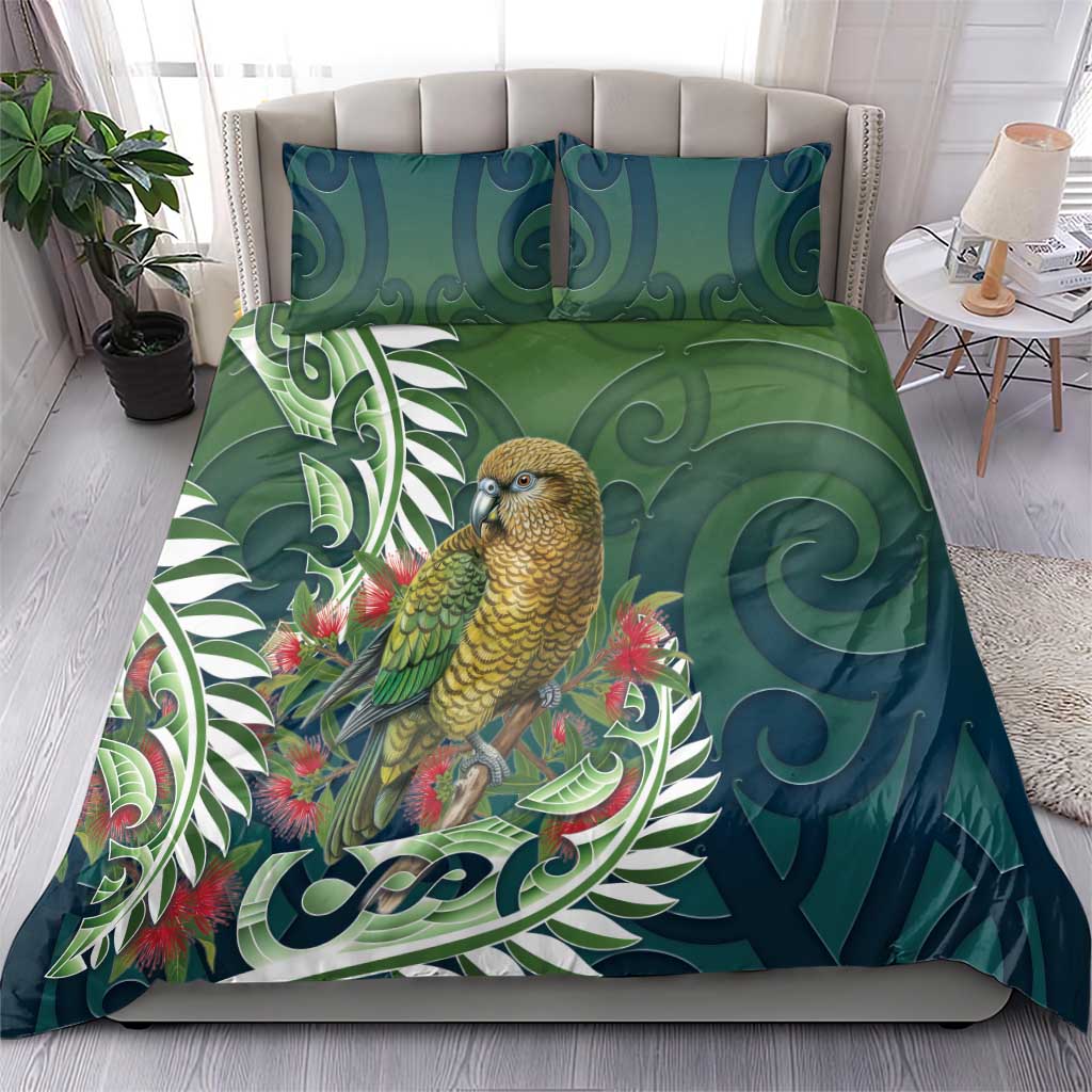 New Zealand Kea Bird Bedding Set With Maori Koru Fern - Polynesian Pride