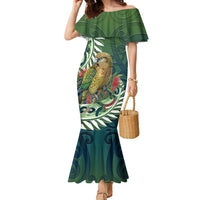 New Zealand Kea Bird Family Matching Mermaid Dress and Hawaiian Shirt With Maori Koru Fern - Polynesian Pride