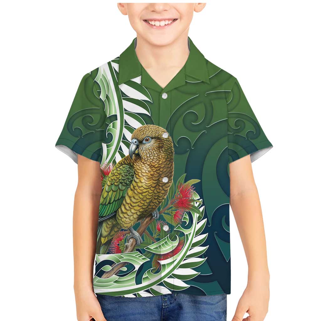 New Zealand Kea Bird Family Matching Mermaid Dress and Hawaiian Shirt With Maori Koru Fern - Polynesian Pride