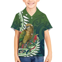 New Zealand Kea Bird Family Matching Off The Shoulder Long Sleeve Dress and Hawaiian Shirt With Maori Koru Fern - Polynesian Pride