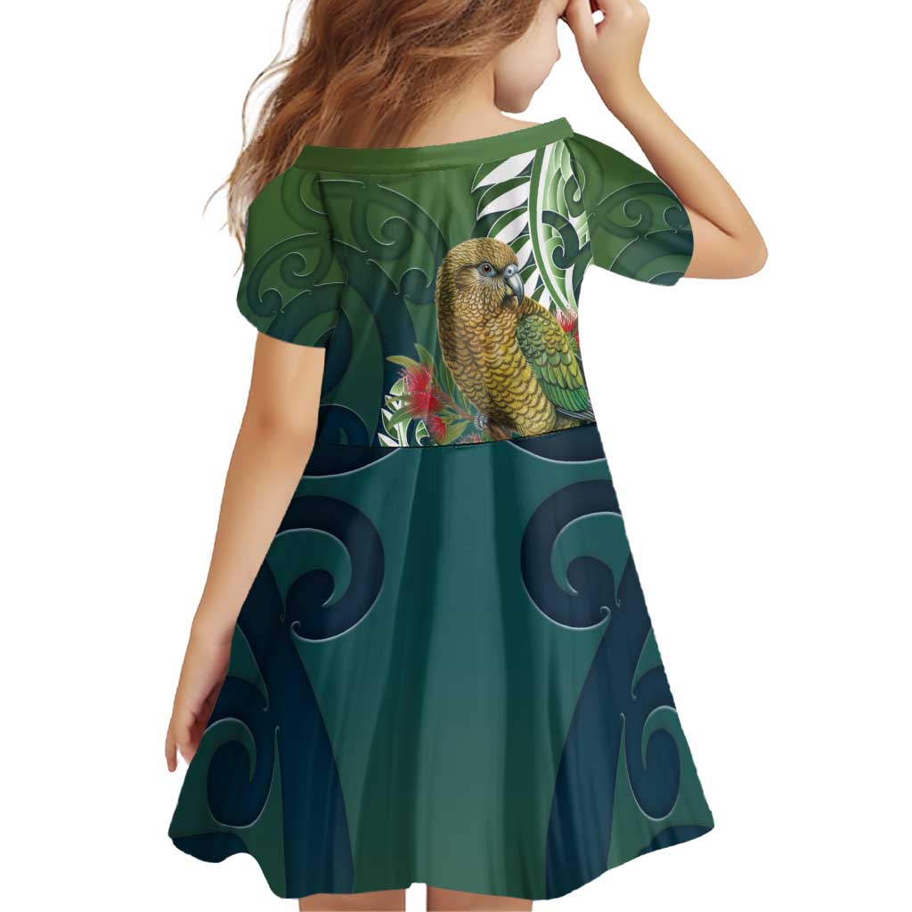 New Zealand Kea Bird Family Matching Off Shoulder Short Dress and Hawaiian Shirt With Maori Koru Fern - Polynesian Pride