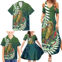 New Zealand Kea Bird Family Matching Summer Maxi Dress and Hawaiian Shirt With Maori Koru Fern - Polynesian Pride