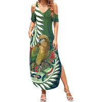 New Zealand Kea Bird Family Matching Summer Maxi Dress and Hawaiian Shirt With Maori Koru Fern - Polynesian Pride