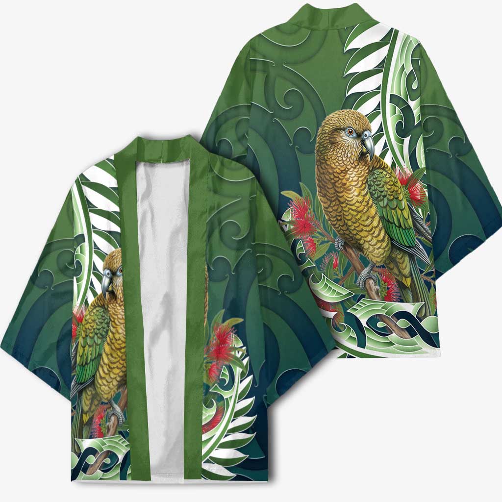 New Zealand Kea Bird Kimono With Maori Koru Fern - Polynesian Pride
