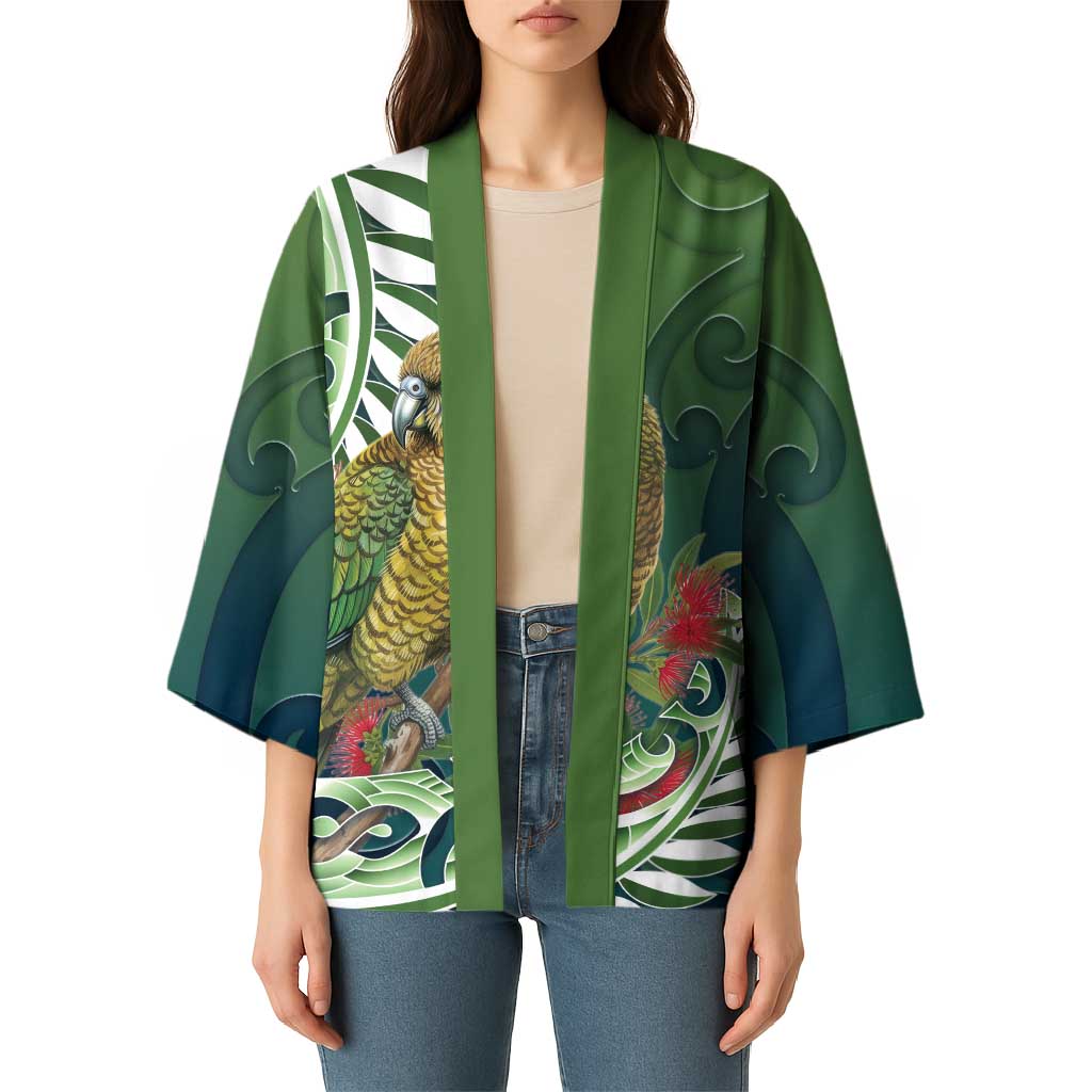 New Zealand Kea Bird Kimono With Maori Koru Fern - Polynesian Pride