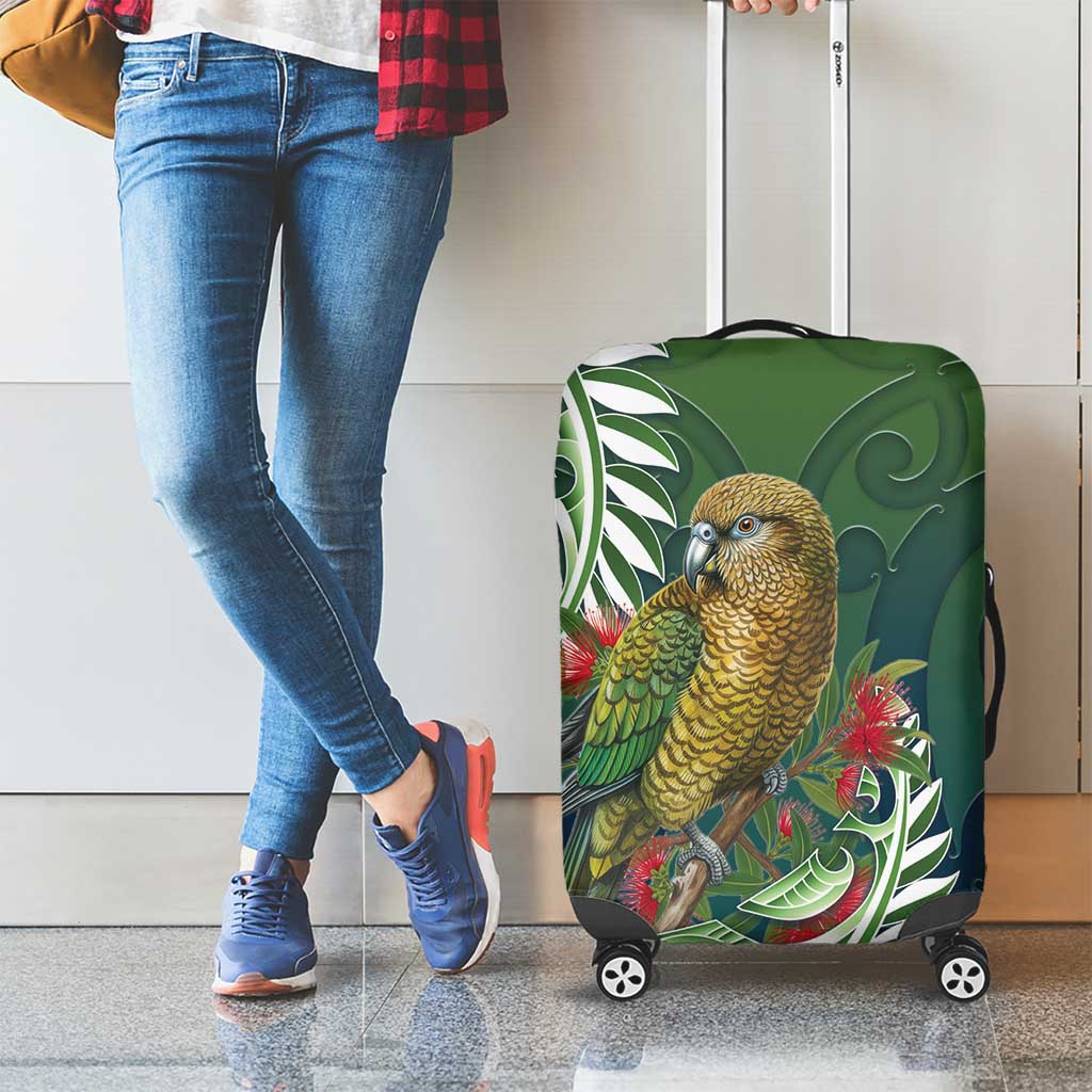 New Zealand Kea Bird Luggage Cover With Maori Koru Fern - Polynesian Pride