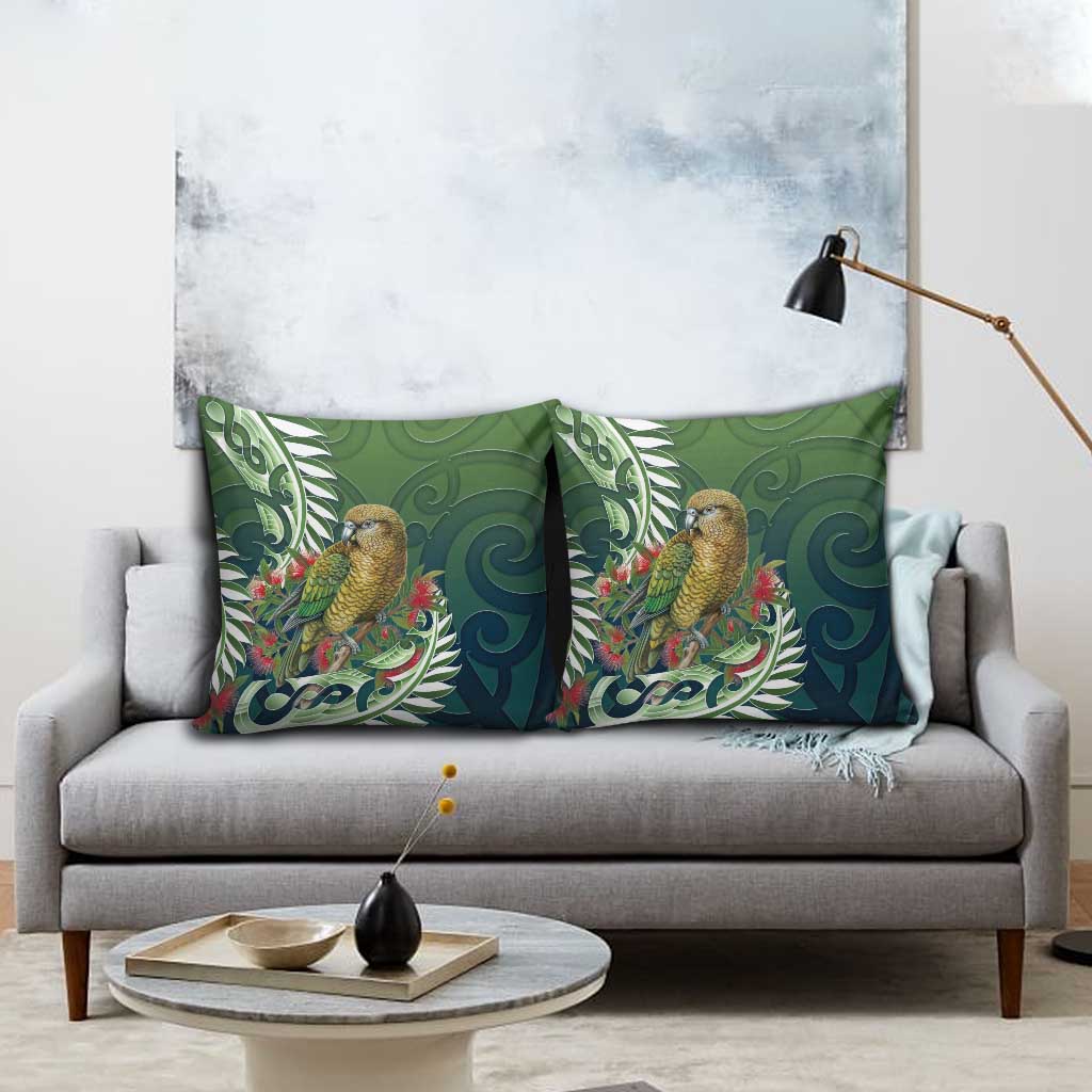 New Zealand Kea Bird Pillow Cover With Maori Koru Fern - Polynesian Pride