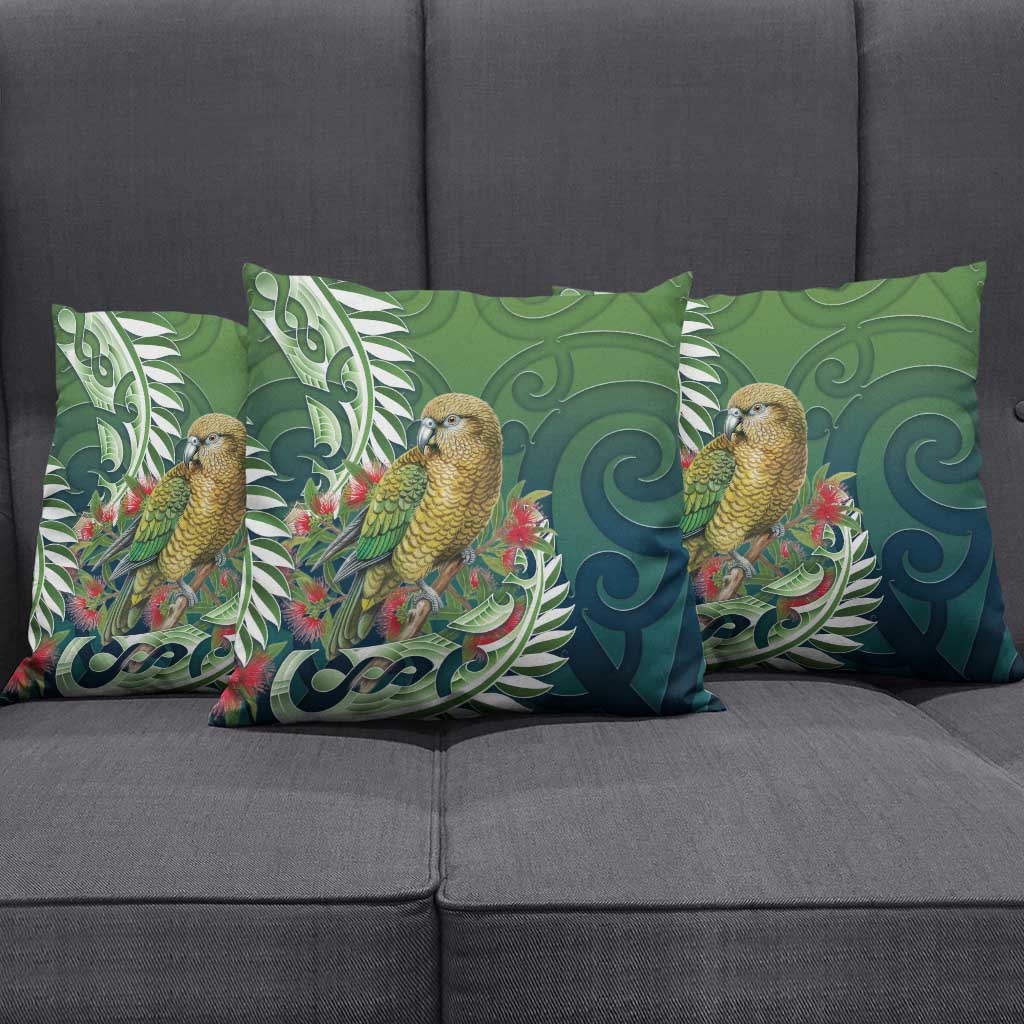 New Zealand Kea Bird Pillow Cover With Maori Koru Fern - Polynesian Pride
