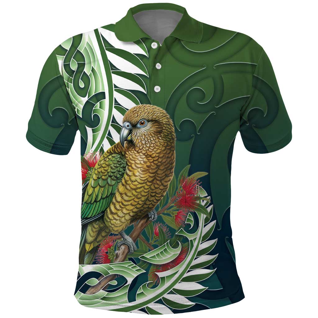 New Zealand Kea Bird Polo Shirt With Maori Koru Fern - Polynesian Pride