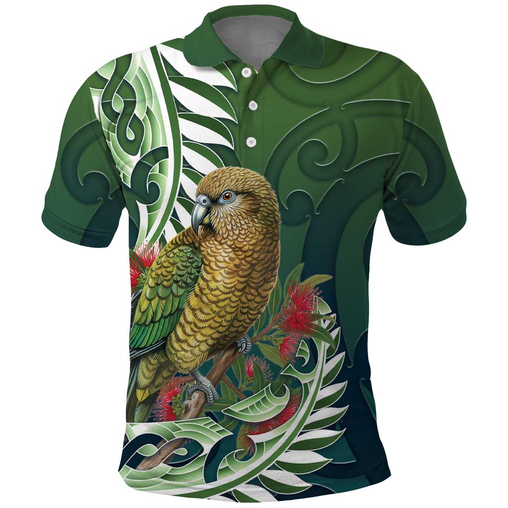 New Zealand Kea Bird Polo Shirt With Maori Koru Fern - Polynesian Pride