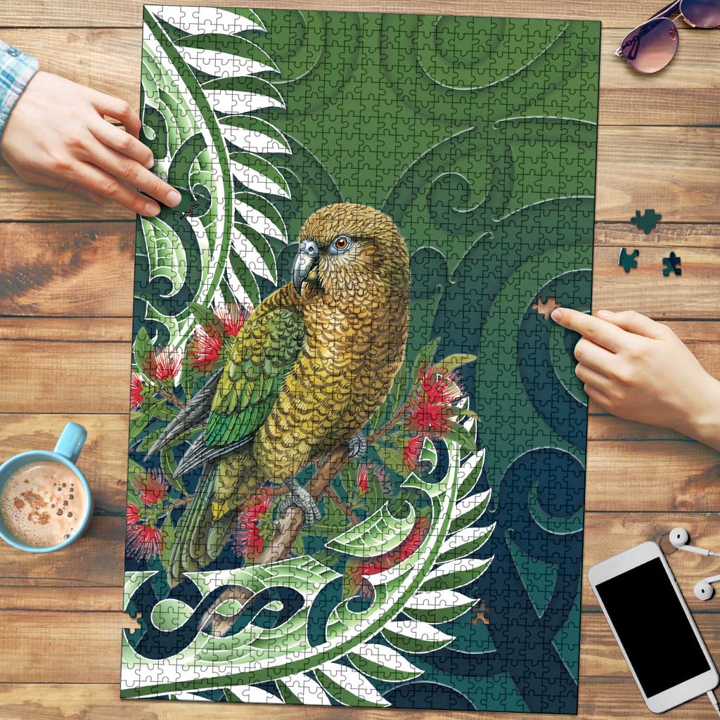New Zealand Kea Bird Puzzle With Maori Koru Fern LT05 Green - Polynesian Pride