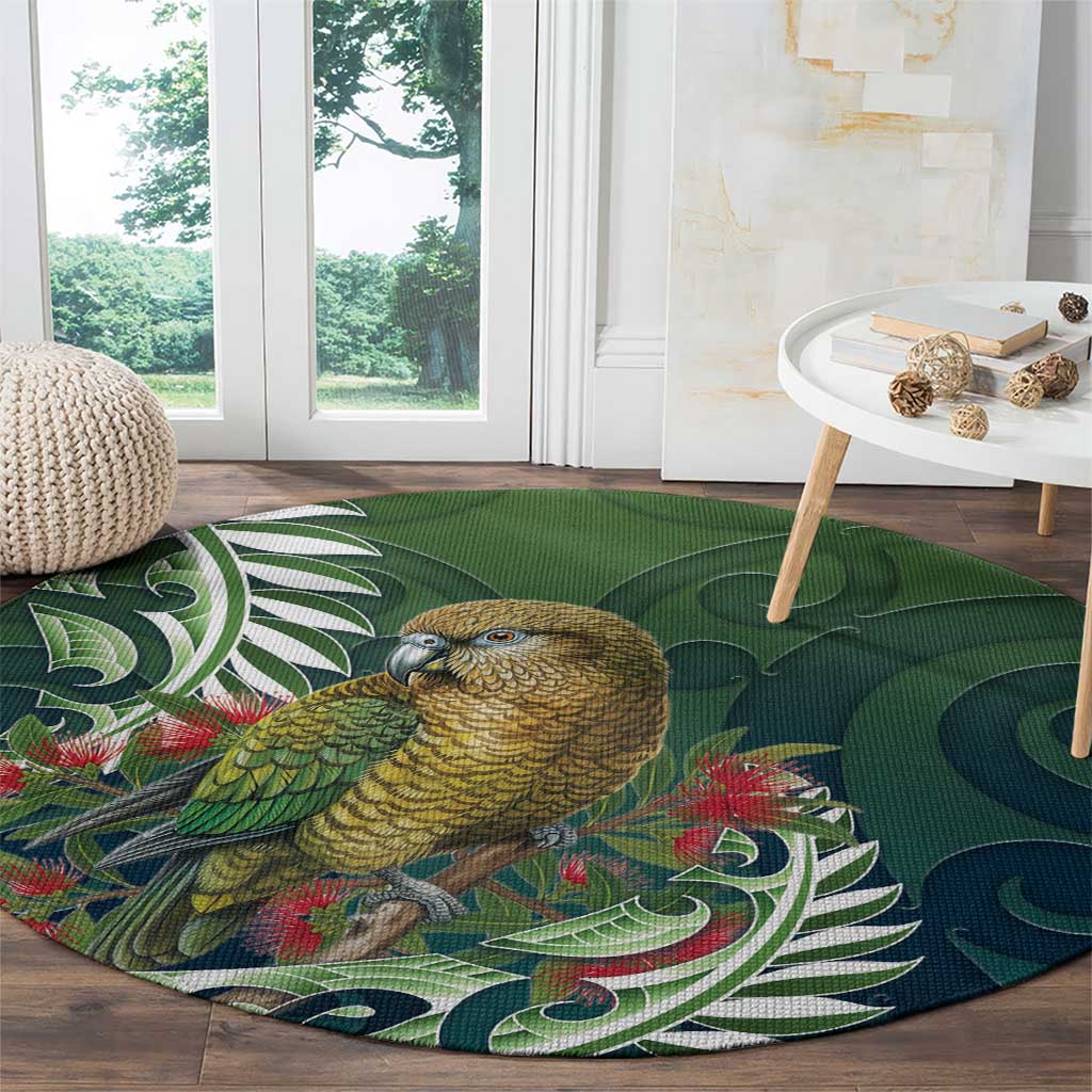 New Zealand Kea Bird Round Carpet With Maori Koru Fern LT05 - Polynesian Pride