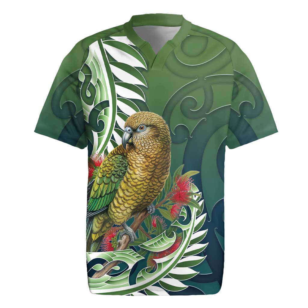 New Zealand Kea Bird Rugby Jersey With Maori Koru Fern LT05 Green - Polynesian Pride