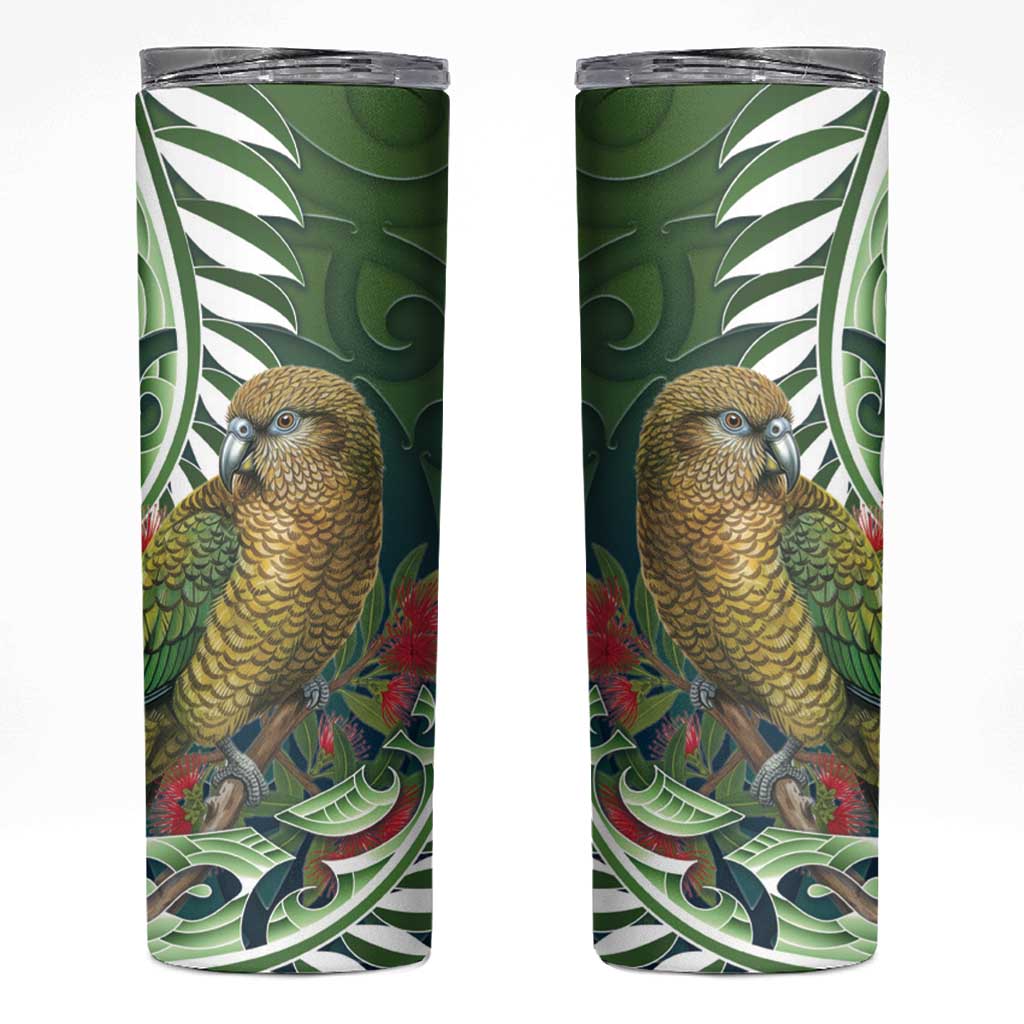 New Zealand Kea Bird Skinny Tumbler With Maori Koru Fern - Polynesian Pride