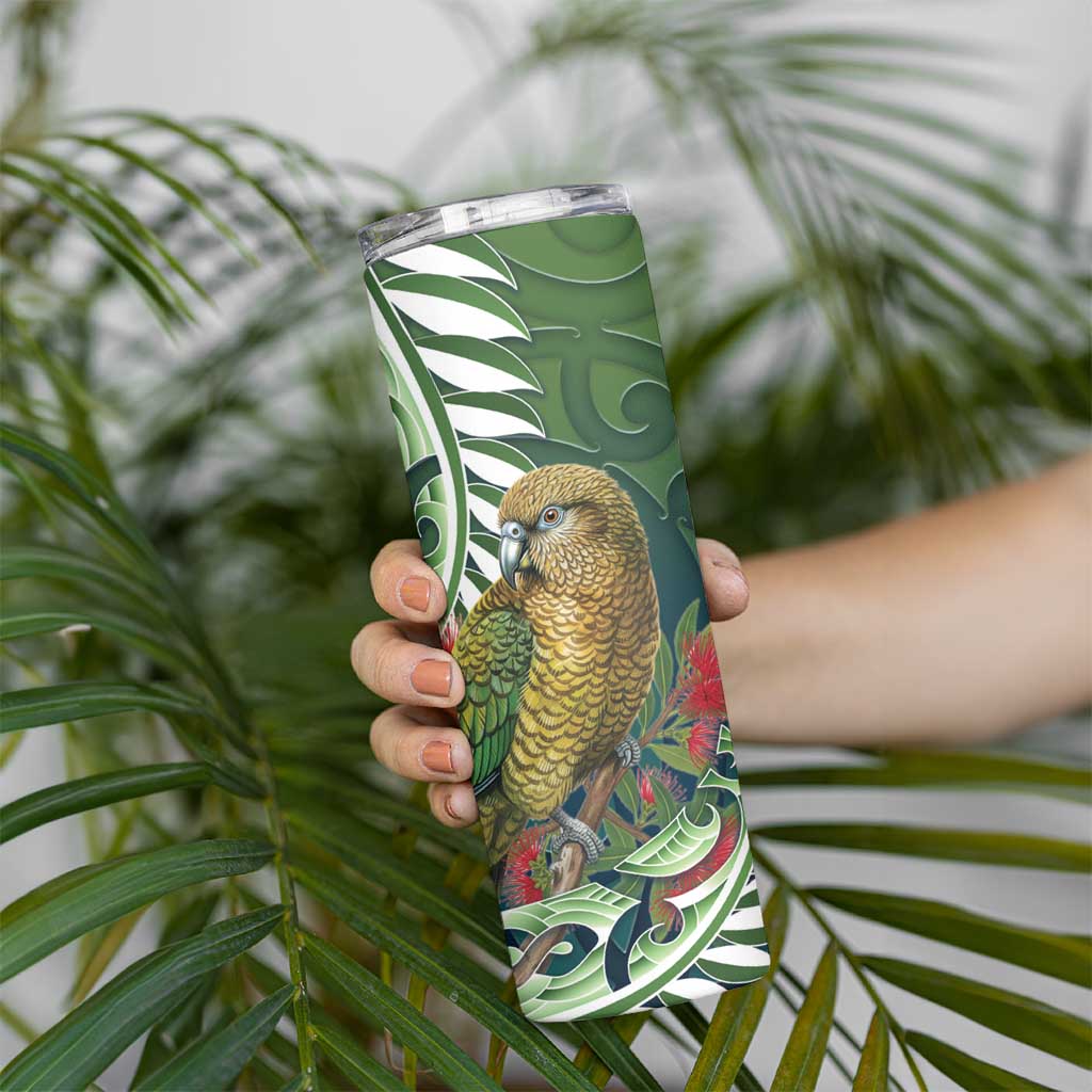 New Zealand Kea Bird Skinny Tumbler With Maori Koru Fern - Polynesian Pride