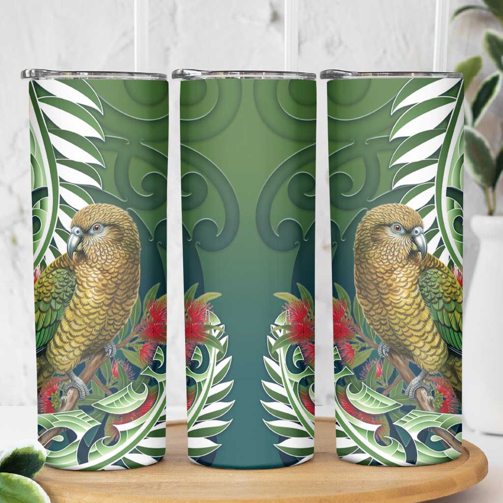 New Zealand Kea Bird Skinny Tumbler With Maori Koru Fern - Polynesian Pride