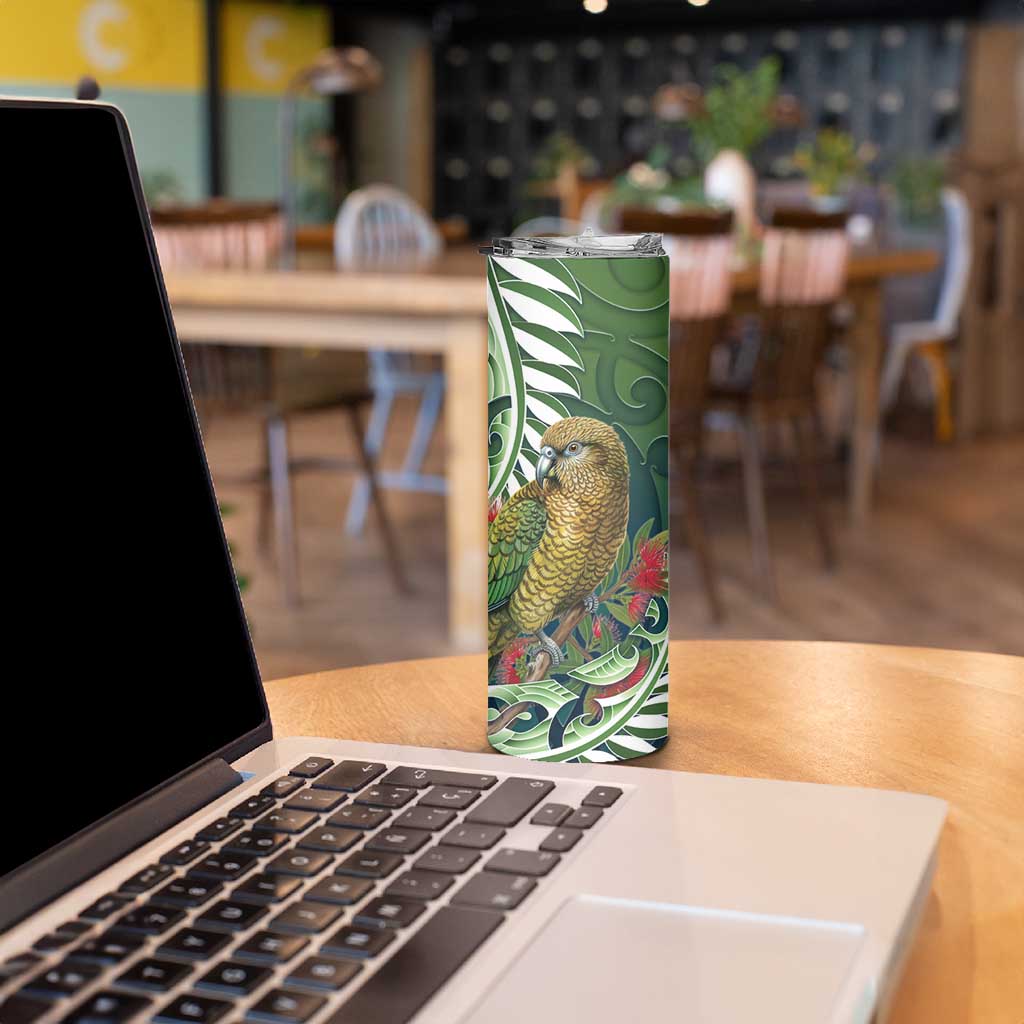 New Zealand Kea Bird Skinny Tumbler With Maori Koru Fern - Polynesian Pride