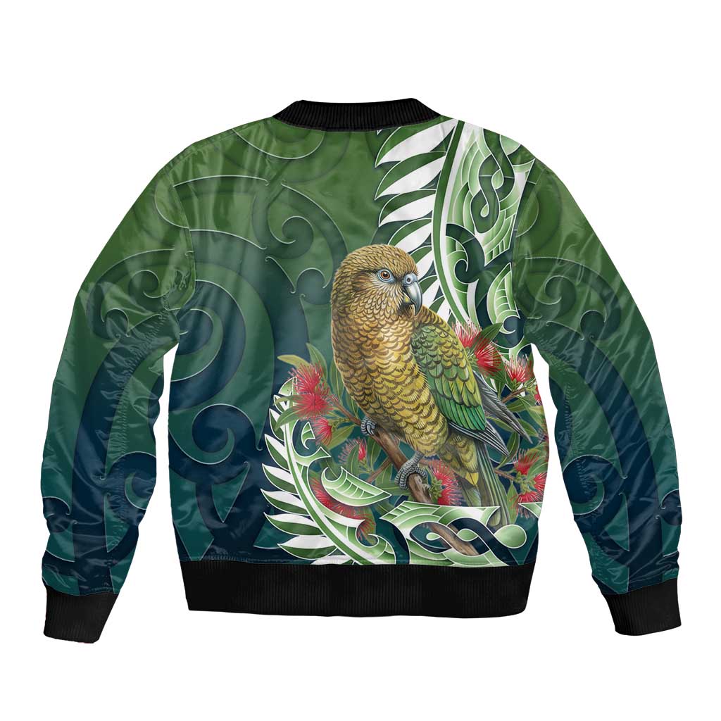 New Zealand Kea Bird Sleeve Zip Bomber Jacket With Maori Koru Fern LT05 - Polynesian Pride