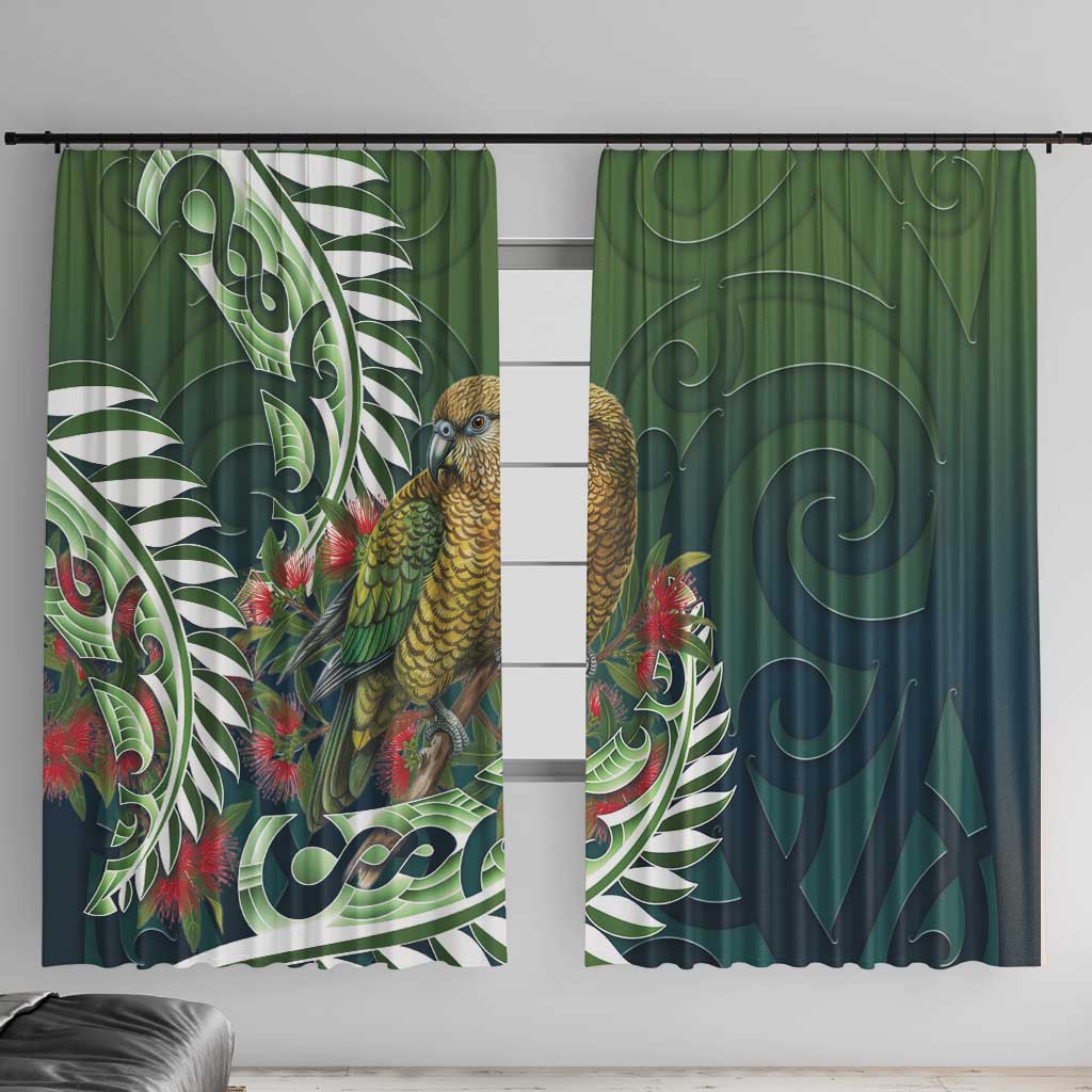 New Zealand Kea Bird Window Curtain With Maori Koru Fern - Polynesian Pride