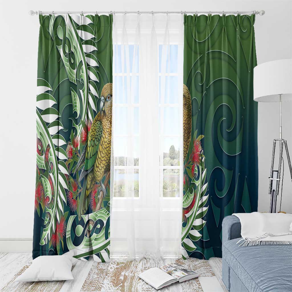 New Zealand Kea Bird Window Curtain With Maori Koru Fern - Polynesian Pride