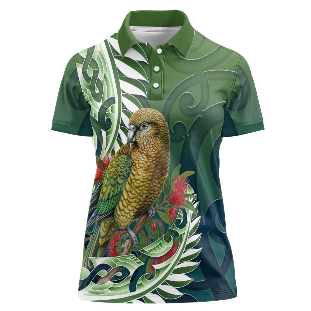 New Zealand Kea Bird Women Polo Shirt With Maori Koru Fern - Polynesian Pride