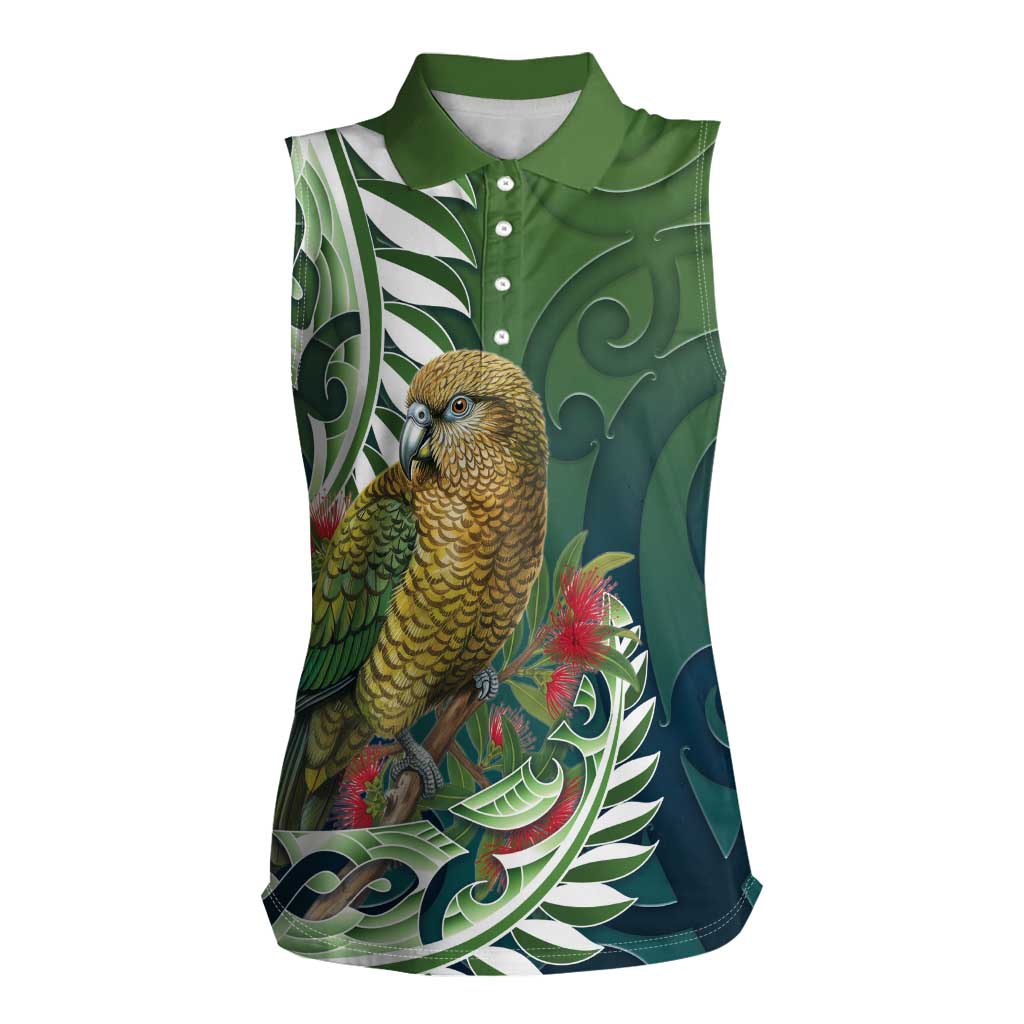 New Zealand Kea Bird Women Sleeveless Polo Shirt With Maori Koru Fern - Polynesian Pride
