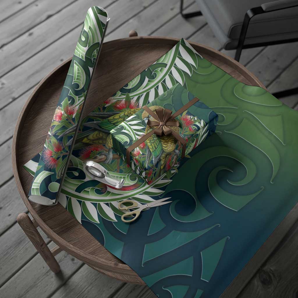 New Zealand Kea Bird Wrapping Paper With Maori Koru Fern