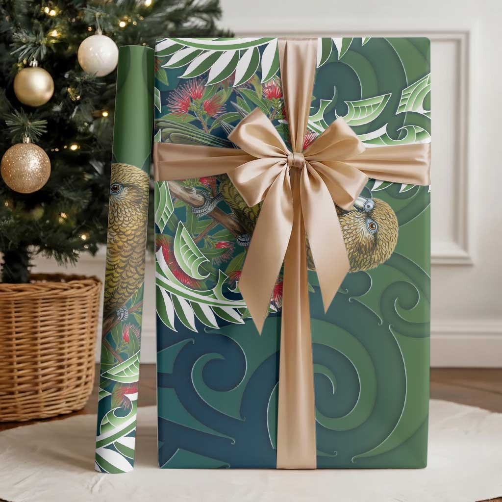 New Zealand Kea Bird Wrapping Paper With Maori Koru Fern