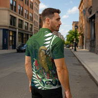 New Zealand Kea Bird Zipper Polo Shirt With Maori Koru Fern - Polynesian Pride