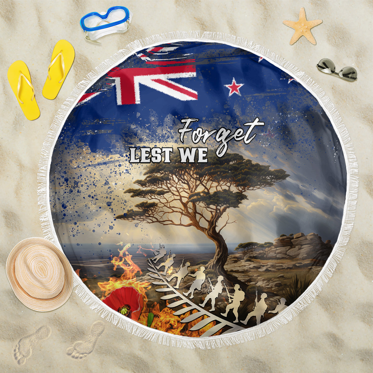 New Zealand ANZAC Day Beach Blanket The Lonesome Pine With Soldier Fern LT05 One Size 150cm Blue - Polynesian Pride