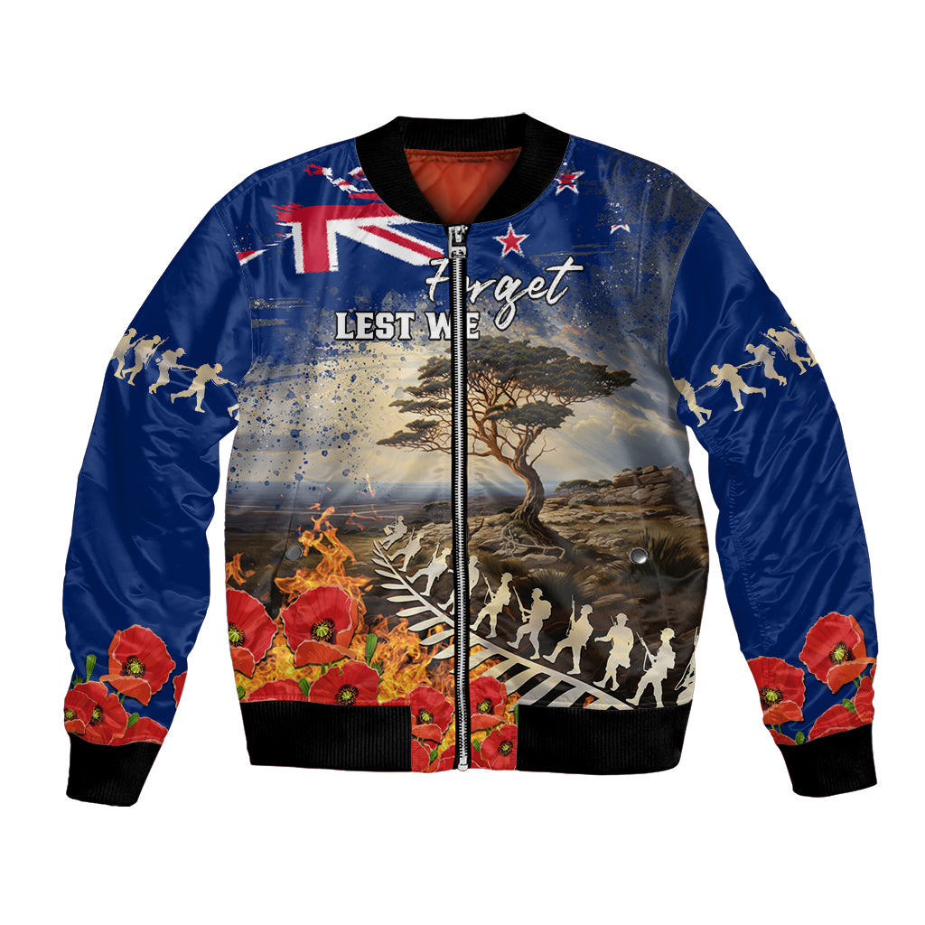 New Zealand ANZAC Day Bomber Jacket The Lonesome Pine With Soldier Fern LT05 Unisex Blue - Polynesian Pride