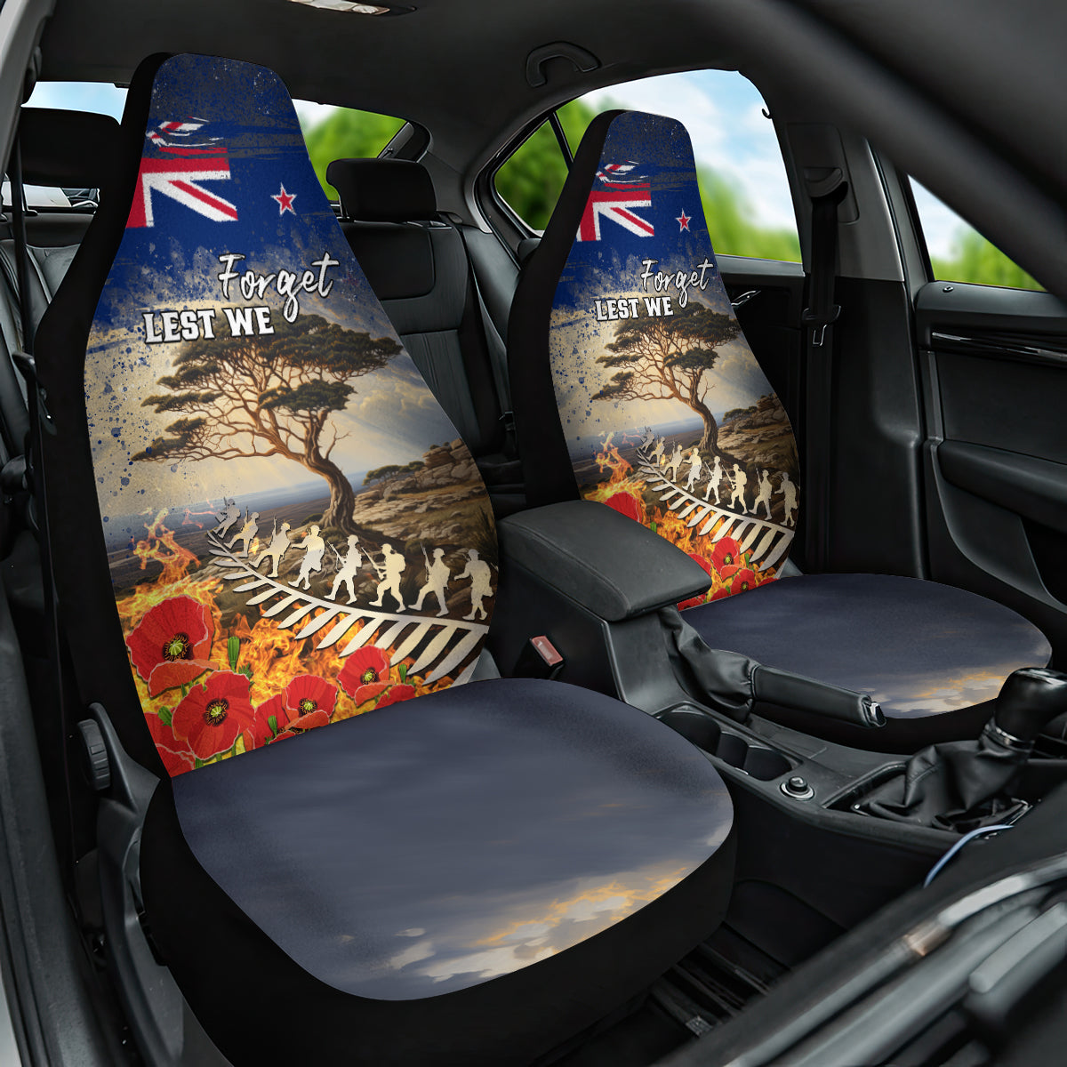 New Zealand ANZAC Day Car Seat Cover The Lonesome Pine With Soldier Fern LT05 One Size Blue - Polynesian Pride