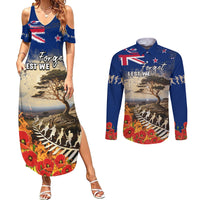 New Zealand ANZAC Day Couples Matching Summer Maxi Dress and Long Sleeve Button Shirt The Lonesome Pine With Soldier Fern LT05 Blue - Polynesian Pride