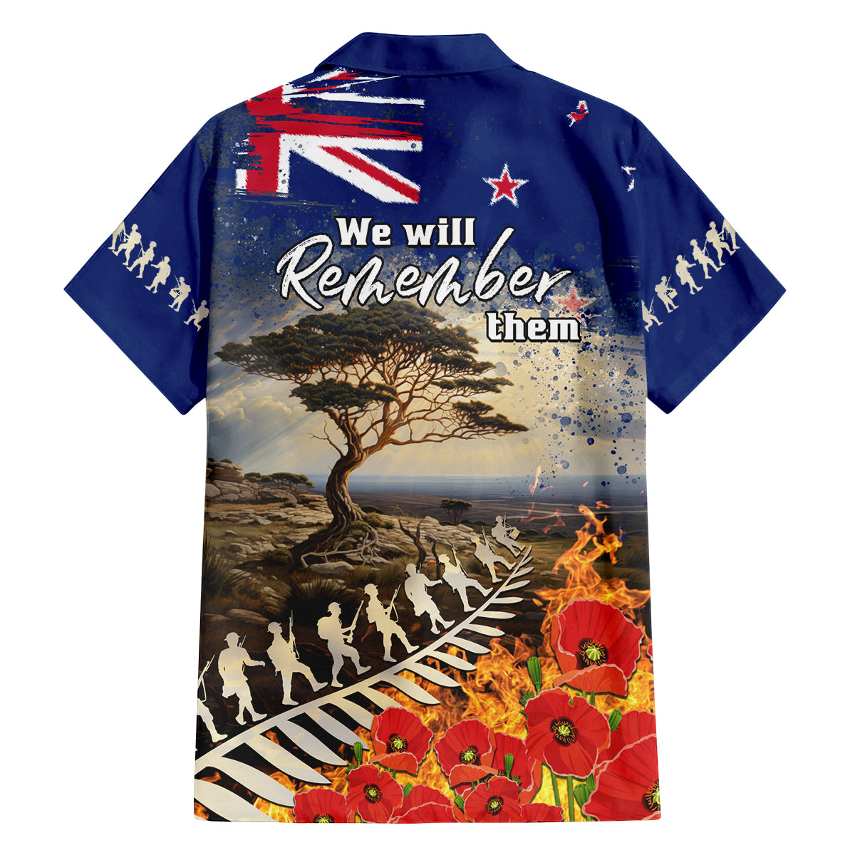 New Zealand ANZAC Day Family Matching Off Shoulder Maxi Dress and Hawaiian Shirt The Lonesome Pine With Soldier Fern LT05 - Polynesian Pride