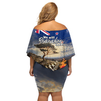 New Zealand ANZAC Day Family Matching Off Shoulder Short Dress and Hawaiian Shirt The Lonesome Pine With Soldier Fern LT05 - Polynesian Pride