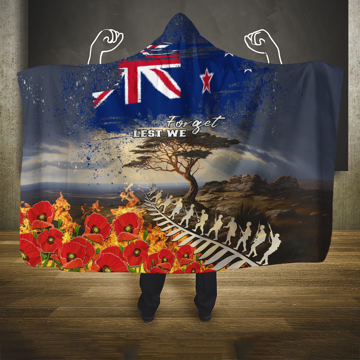 New Zealand ANZAC Day Hooded Blanket The Lonesome Pine With Soldier Fern LT05 One Size Blue - Polynesian Pride