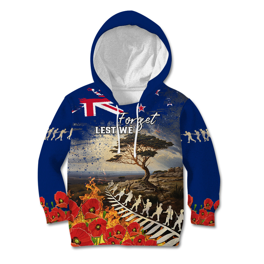 New Zealand ANZAC Day Kid Hoodie The Lonesome Pine With Soldier Fern LT05 Hoodie Blue - Polynesian Pride