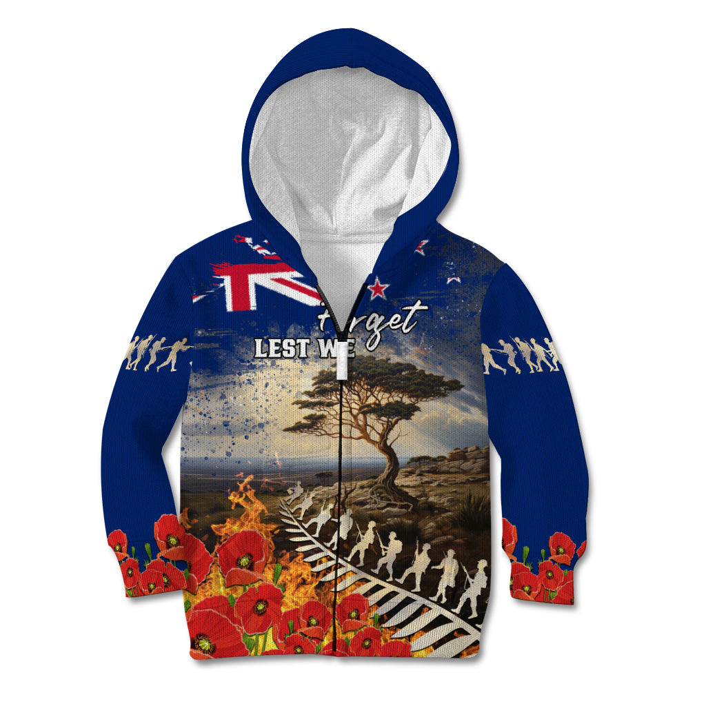 New Zealand ANZAC Day Kid Hoodie The Lonesome Pine With Soldier Fern LT05 Zip Hoodie Blue - Polynesian Pride