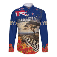 New Zealand ANZAC Day Long Sleeve Button Shirt The Lonesome Pine With Soldier Fern LT05 Unisex Blue - Polynesian Pride